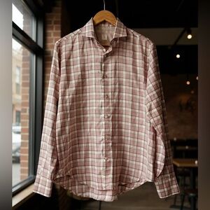 Eleventy Platinum Men’s Shirt M – Pink Plaid, Made in Italy Luxury Cotton